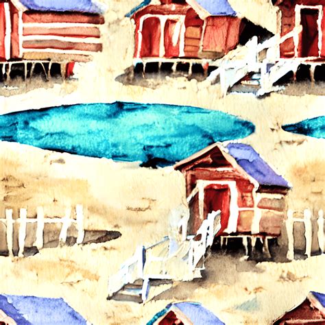 Beach Huts Watercolor Graphic · Creative Fabrica