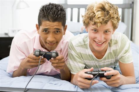 Teenage Boys Playing Video Games Stock Image - Image of boys, american ...