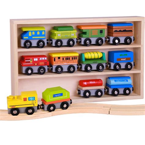 Pidoko Kids Wooden Train Set - 12 Pcs Engines Cars - Compatible with ...