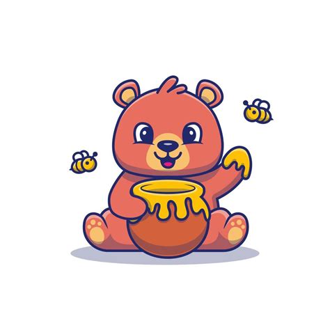 Cute Honey Bear Eating Honey Cartoon Vector Icon Illustration. Animal Food Icon Concept Isolated ...