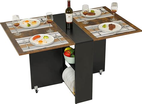 Folding Dining Table with 6 Wheels