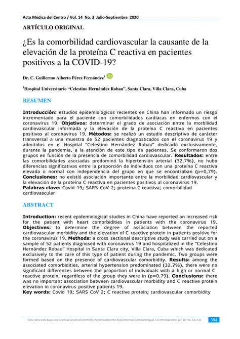 (PDF) ¿Es la comorbilidad cardiovascular la causante de la elevación de la proteína C reactiva ...