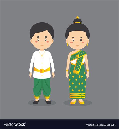 Couple character wearing laos national dress Vector Image