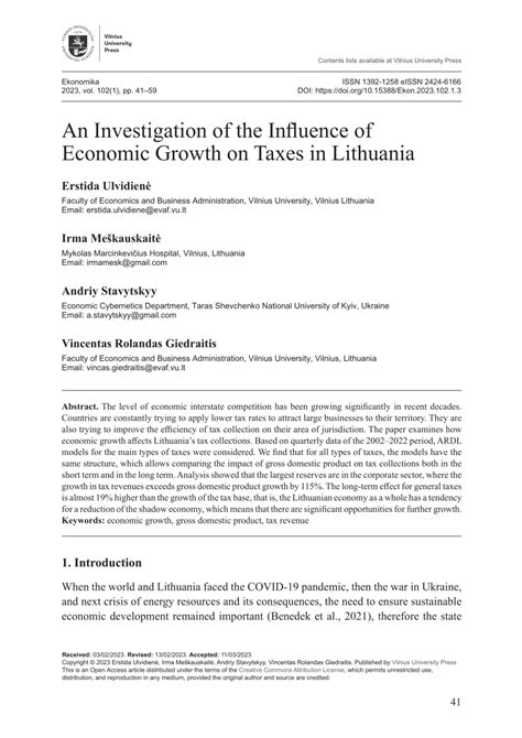 (PDF) An Investigation of the Influence of Economic Growth on Taxes in Lithuania