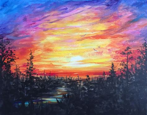 Sunset Forest Painting