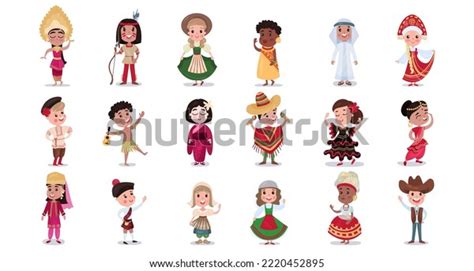 Kids Wearing National Costumes Different Countries Stock Vector ...