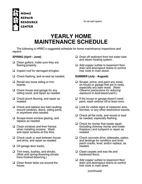 Yearly Home Maintenance Schedule | Templates at allbusinesstemplates.com