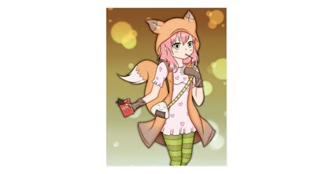 Anime Girl in Fox Cosplay Postcard | Zazzle