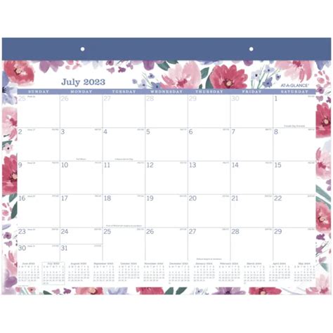 AT-A-GLANCE BADGE ACADEMIC 2023-2024 Monthly Desk Pad Calendar Floral ...