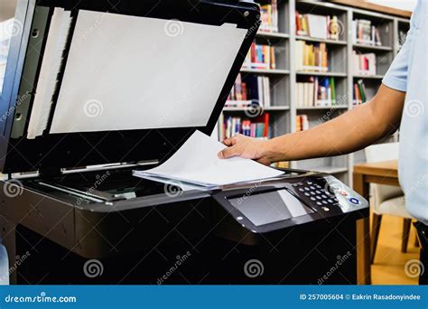 Photocopier Printer, Close Up Hand Office Man Scanning Paper on the Copier or Photocopy Machine ...