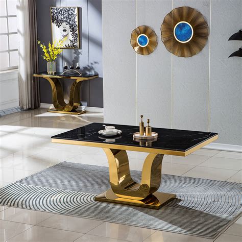 Orren Ellis Modern Rectangular Marble Dining Table, 0.71" Thick Marble ...