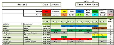 Staff / Employee Rosters & Scheduling Excel XLS Template