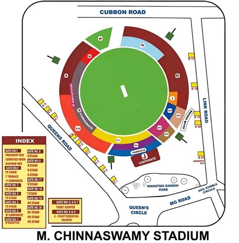 M. Chinnaswamy Stadium Seating Chart with Rows and Seat Numbers 2024