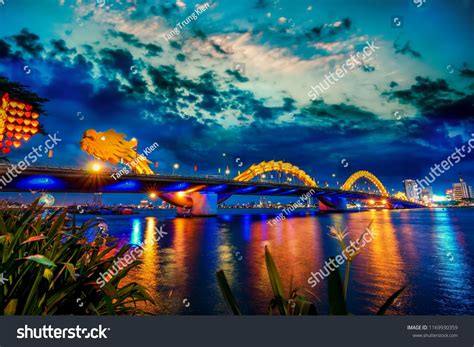 Da Nang, Vietnam: Dragon bridge at sunset which is considered as the ...