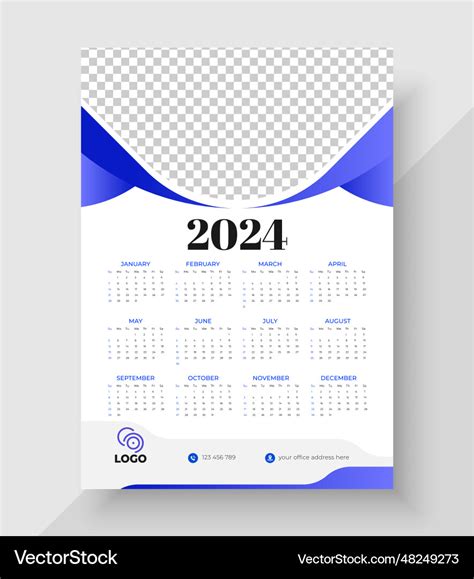 Wall calendar 2024 template design print ready Vector Image