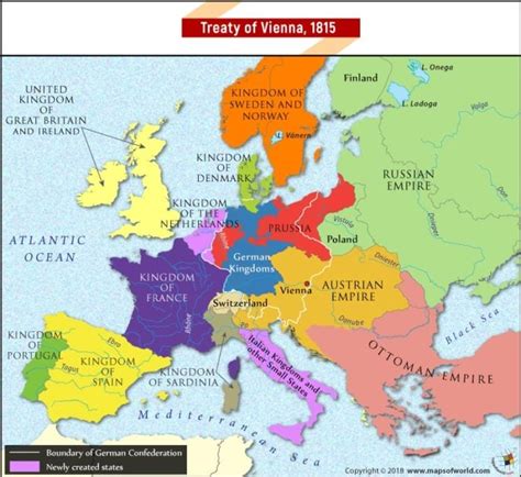 Map of Europe at the time of Treaty of Vienna in 1815 - Answers