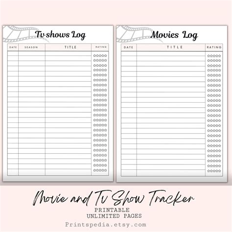 Movie Tracker, Tv Shows Tracker, A5 - Etsy