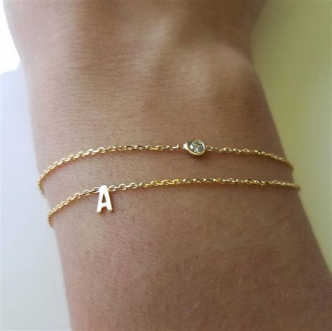 Diamond bracelet with initial,Gemstone bracelets,Solid gold letter bracelets.Women diamond ...