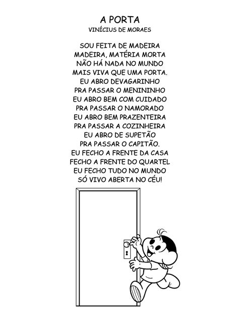 Poesia A Porta de Vinicius de Moraes para imprimir. — SÓ ESCOLA