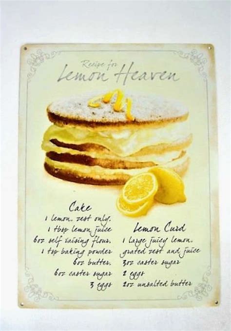 Kitchen Baking Plaque Vintage style Recipe for Lemon Heaven Metal Wall ...