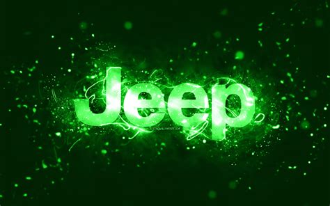 Download wallpapers Jeep green logo, 4k, green neon lights, creative ...