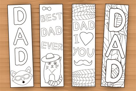 Fathers Day coloring bookmark set of 4 bookmarks for Dad | Etsy