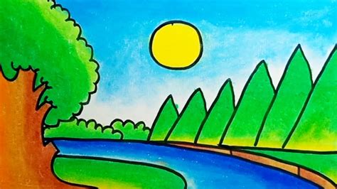 How To Draw River Easy Scenery For Beginners Step By Step |Drawing River Easy Scenery - YouTube