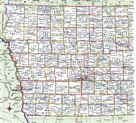 Free map of Iowa showing county with cities and road highways