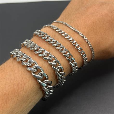 Silver Mens Bracelet Curb Chain Silver Bracelets Man - Etsy