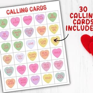 Valentines Day Bingo Conversation Hearts Game, 100 Printable Valentines ...