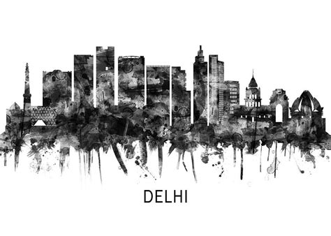 Delhi India Skyline BW Mixed Media by Towseef Dar