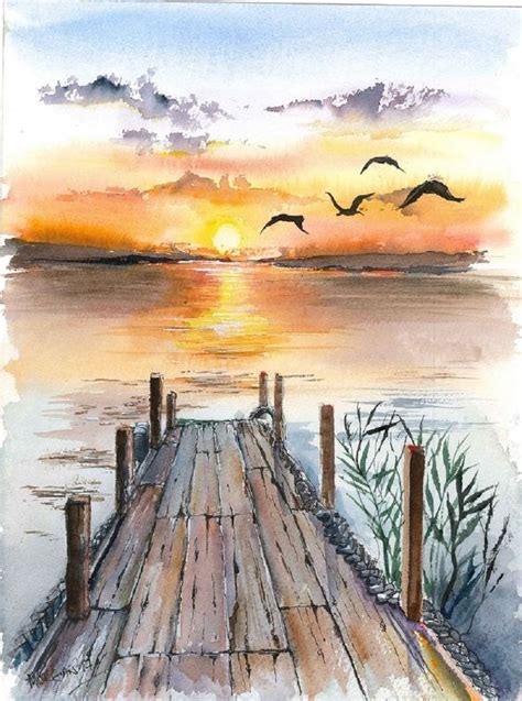 Source: Marcella Lamm | Watercolor sunset, Watercolor landscape paintings, Watercolor landscape