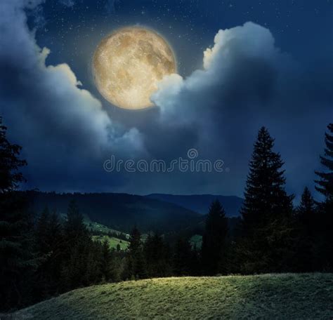 Landscape with Full Moon in Night Sky Stock Photo - Image of bright, moonlight: 183310972