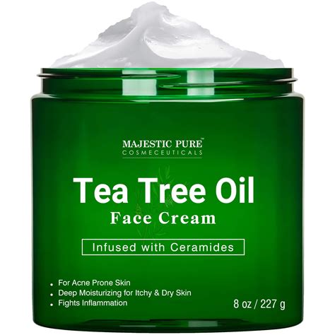 Majestic Pure Tea Tree Oil Face Cream - Therapeutic Grade, Infused with Ceramides, for Acne ...