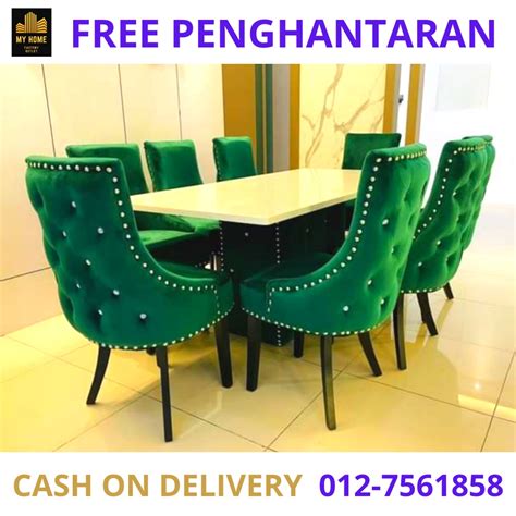 (COD)(New Design 2022) Marble Dining Table with Chesterfield Dining Chair Set (Meja Makan Marble ...