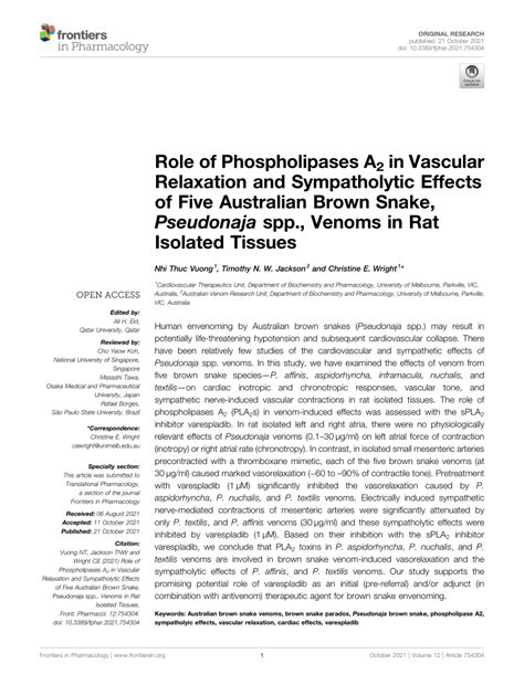 (PDF) Role of Phospholipases A2 in Vascular Relaxation and Sympatholytic Effects of Five ...