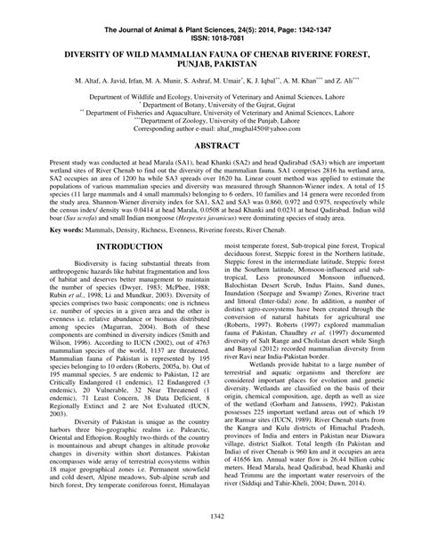 (PDF) DIVERSITY OF WILD MAMMALIAN FAUNA OF CHENAB RIVERINE FOREST ...