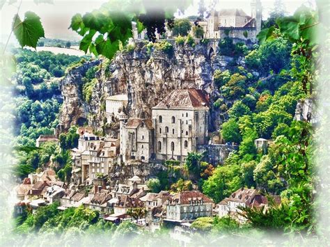 Rocamadour, a medieval town in southwestern France is carved right into the rock of a cliff ...