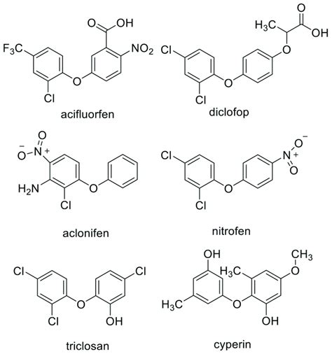 Examples of diphenyl ether herbicides and other phytotoxins with ...