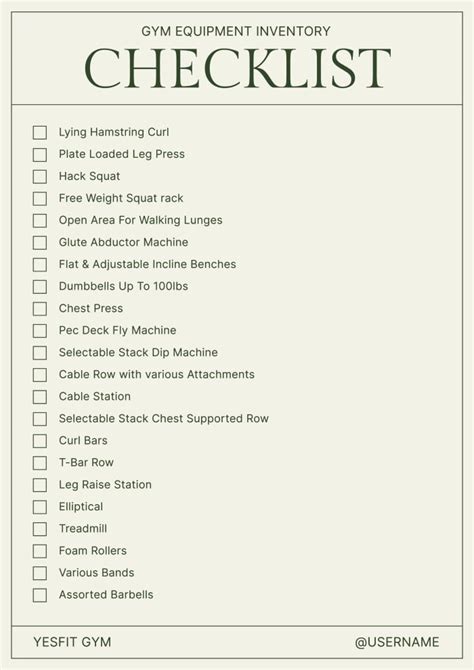 Personalize this Elegant Gym Equipment Inventory Checklist template online