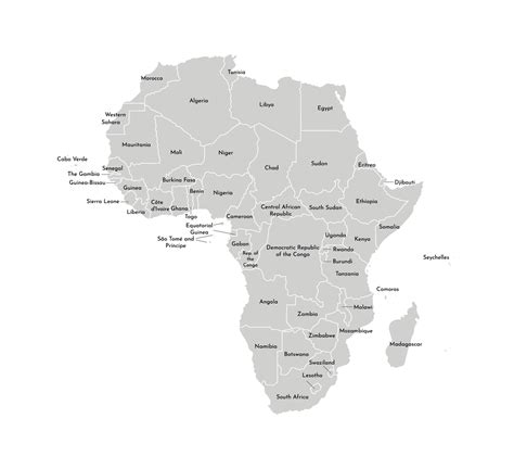 Vector isolated illustration with African continent with borders and names of all states ...