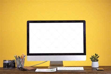 Blank Computer Screen On Yellow - Stock Photos | Motion Array