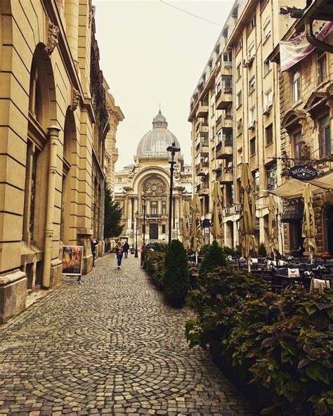 The old town of Bucharest Romania. A network of cobblestone streets ...