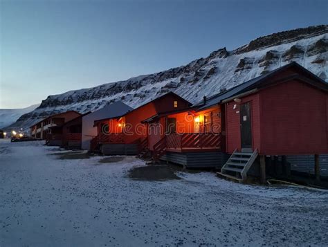 Longyearbyen Street with Polar Night Noon Stock Image - Image of longyearbyen, norway: 208537377