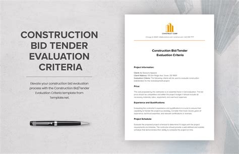 Construction Bid/Tender Evaluation Criteria in Word, Google Docs ...