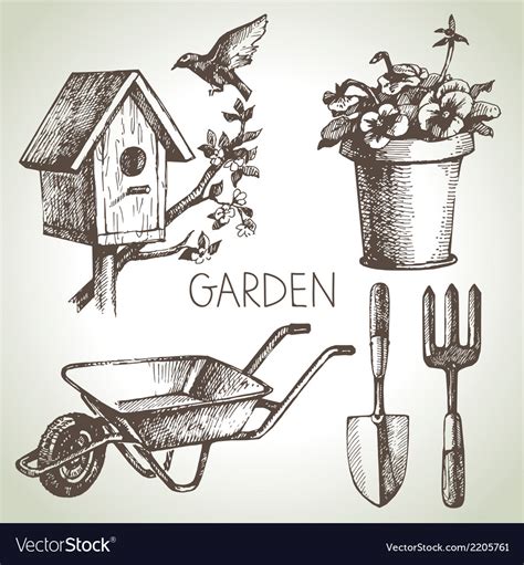 Sketch gardening set Royalty Free Vector Image