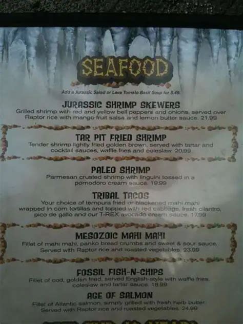 T-Rex Café Menu, Menu for T-Rex Café, Disney: Downtown Disney, Orlando ...