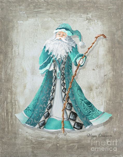 Old World Style Turquoise Aqua Teal Santa Claus Christmas Art By Megan ...