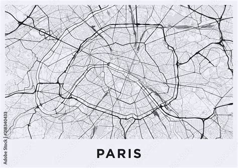 Light Paris city map. Road map of Paris (France). Black and white ...