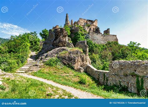 Castle Ruins Atop a Hill Overlooking Durnstein, Austria Stock Photo - Image of forest, castle ...